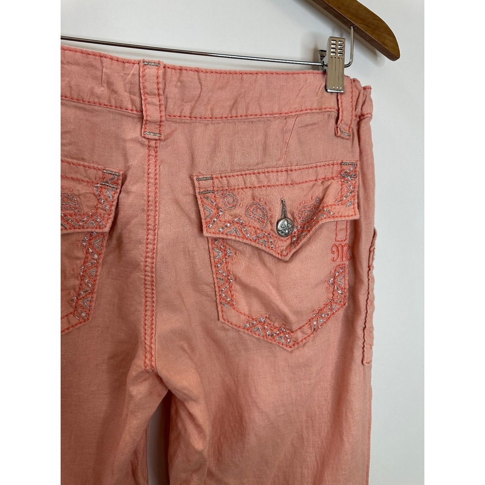 Miss Me Cargo 100% Linen Wide Leg Mid Rise Pant Coral Pink Large Lagonlook Beach - Picture 12 of 14